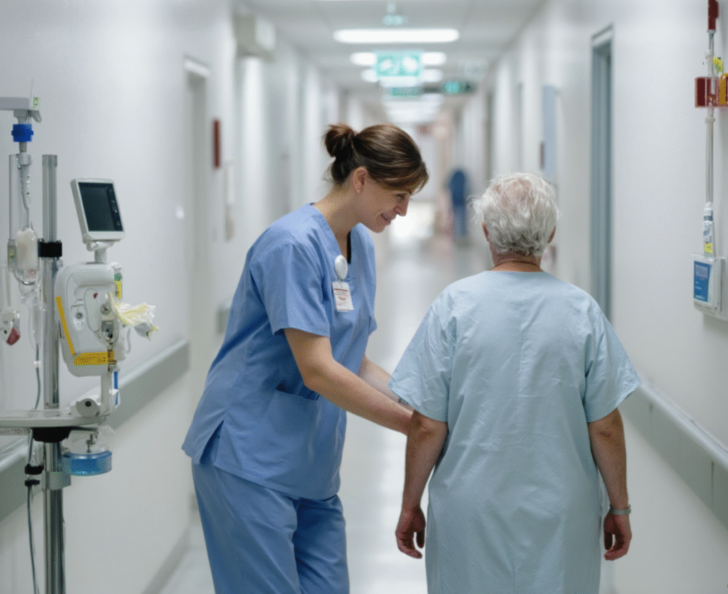 Nurse in a clinical care facility supporting an elderly person – respite care in Christchurch and Tauranga