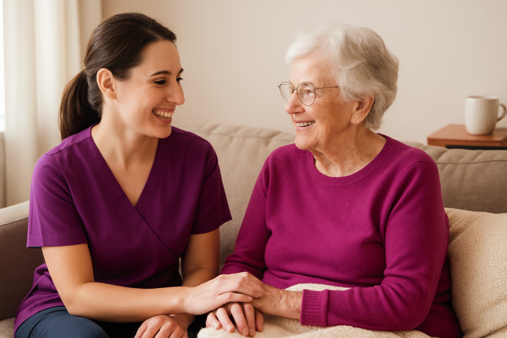 Carer helping an older person at home – respite care in Christchurch and Tauranga