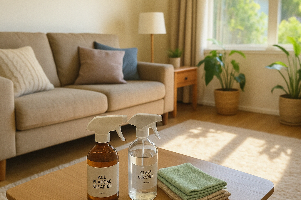 Tidy sunlit living room in a New Zealand home, showing safe eco cleaning for older people – eco-friendly cleaning services in Christchurch and Tauranga