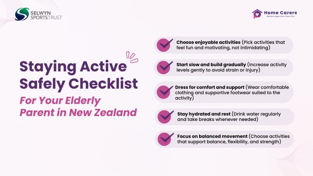Staying active safely as you age infographic by Selwyn Sports Trust Selwyn