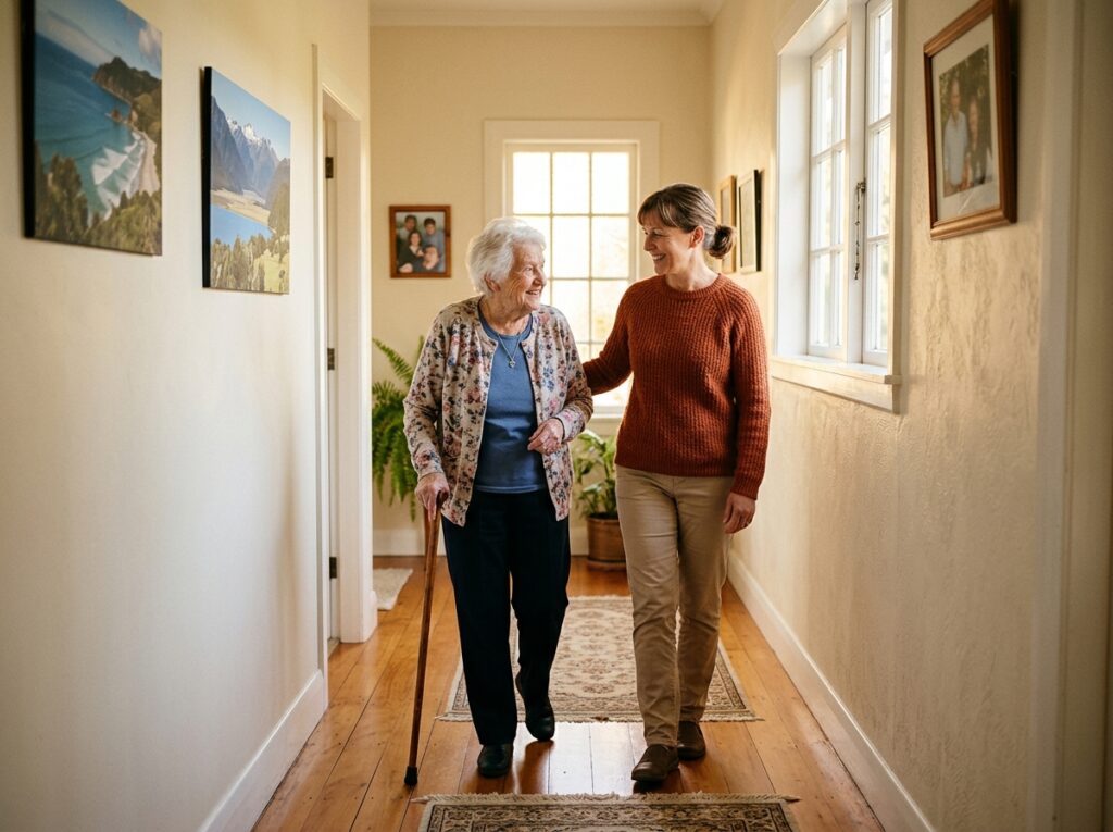 Family reviewing home safety after an older parent has experienced falls