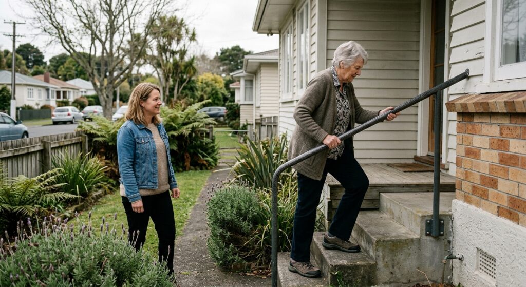 Home modifications for older people in NZ with safe entrance handrails